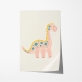 Poster de um dinossauro cor-de-rosa com bolinhas coloridas, ideal para decoração de quartos infantis e de bebé. 6